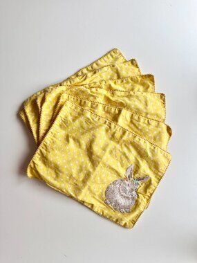 Lot of 6 TABITHA WEBB Yellow Polka Dot 100% Cotton Embroidered Bunny Placemats